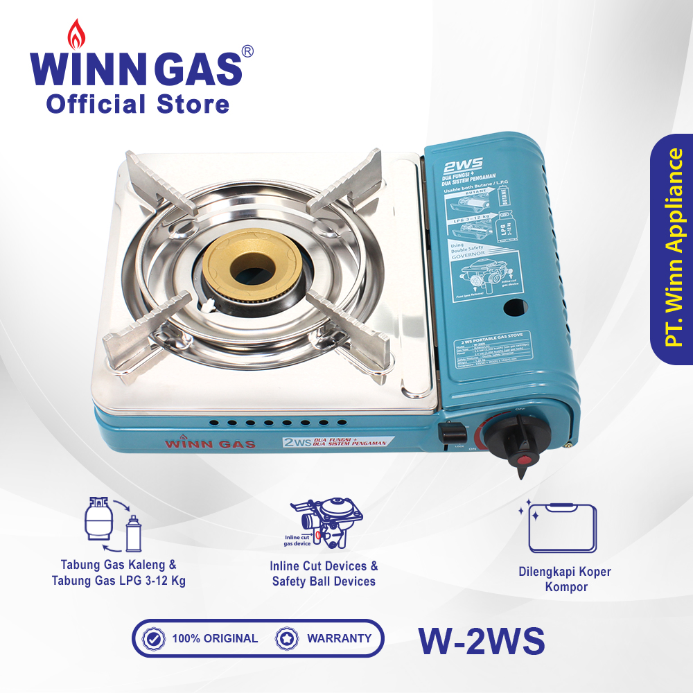 Winn Gas Portable Stove W2WS - Double Safety Double Function - Light Blue